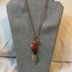 Elegant Parrot Pendant Necklace with Red and Gold Accents